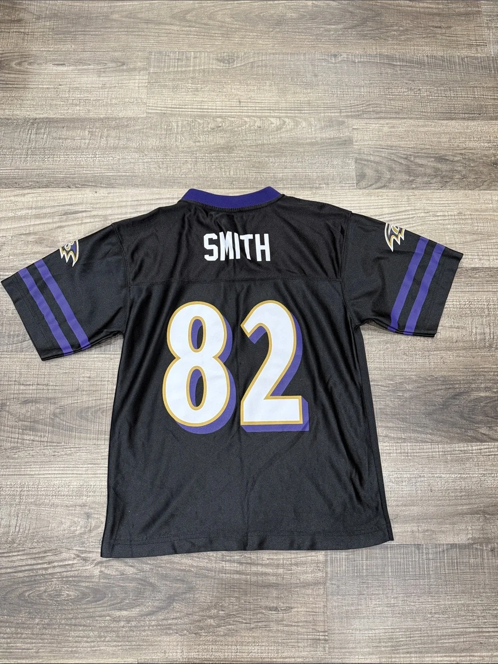 Ravens SMITH Black & Purple Kids Football Jersey with Gold Trim - #82